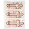 Image 1 : #79 1986 Canada $2 Two Dollar Bill QEII Lot of 3