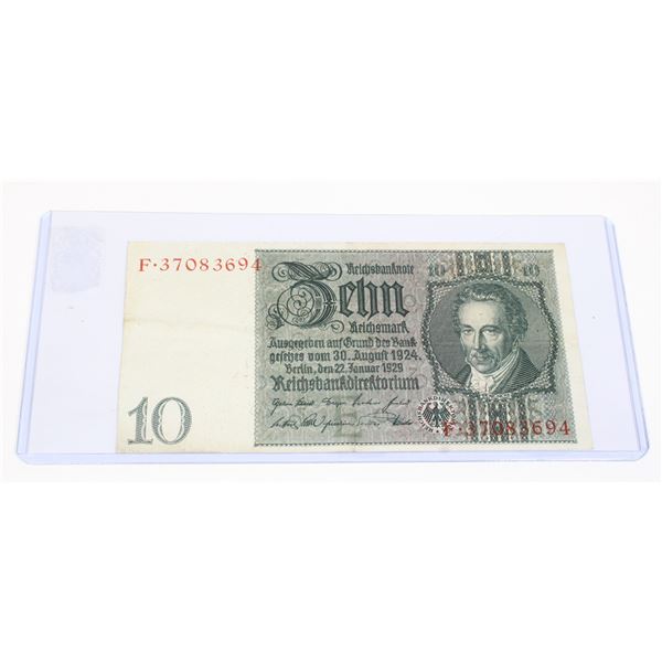 #85 1929 WIeMar Germany 10 Reichsmark Banknote
