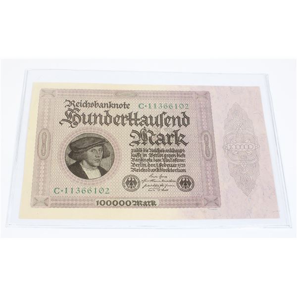 #86 1923 Wiemar Germany 100000 Reichsmarks Note