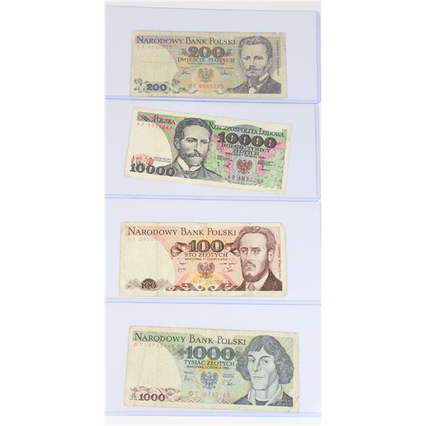#92 Lot of 4 1980's Polish Poland Banknotes Bills