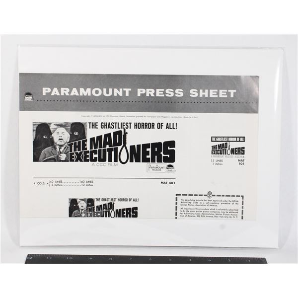#831 The Mad Executioners Press Sheet 1963