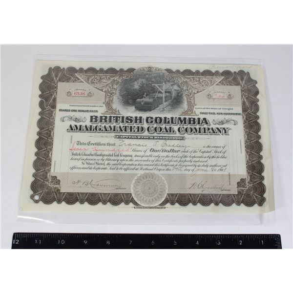 #832 1908 British Columbia Coal Company Stock