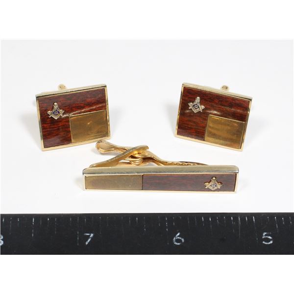 #847 Masonic Freemasons Men's Tie Clip Cufflinks