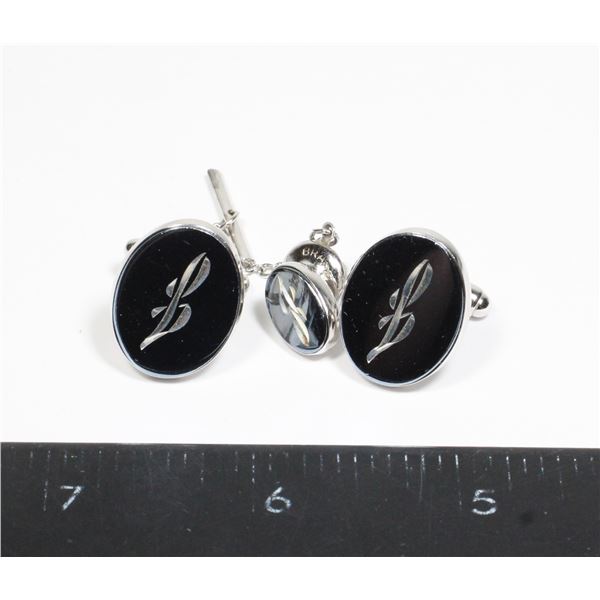 #852 Men's Tie Clip Cufflinks Monogrammed Set