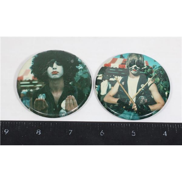 #919 2 1970's KISS Band Fans buttons small size