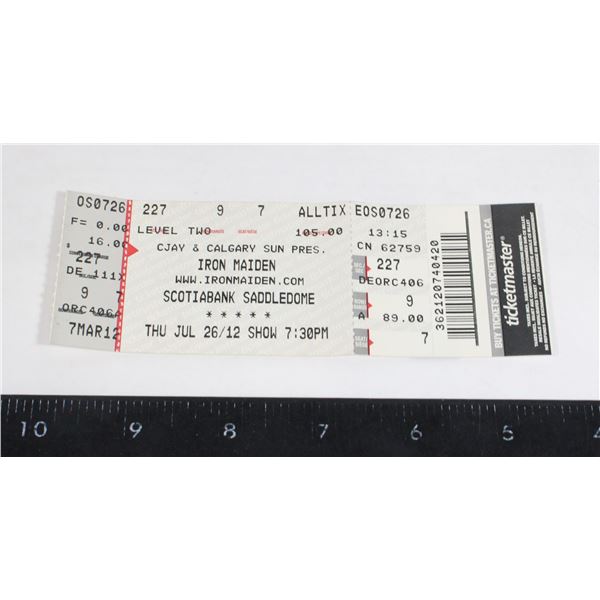 #929 Iron Maiden Ticket Stub Calgary July 2012