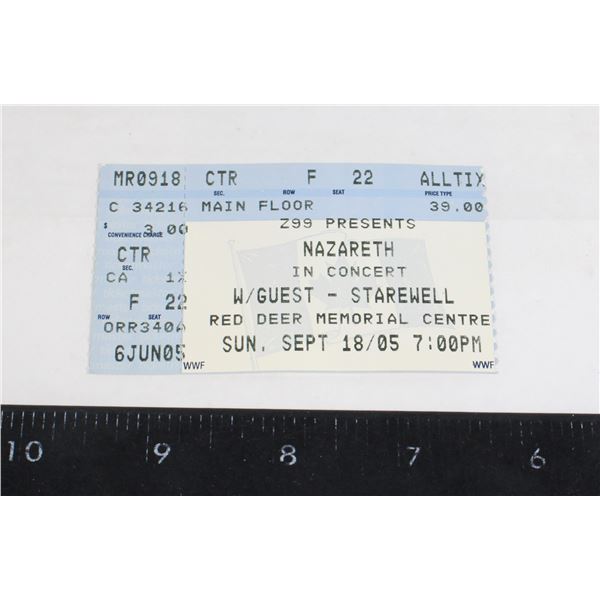 #930 Nazareth Ticket Stub Red Deer Sept 2005