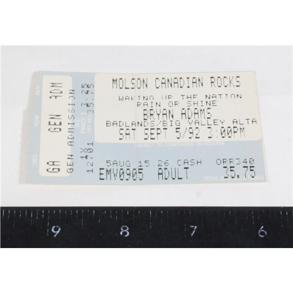 #931 Bryan Adams Ticket Stub Alberta Sept 1992