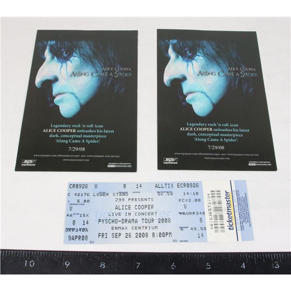 #938 Alice Cooper Ticket Stub Sept 2008 w/ Cards