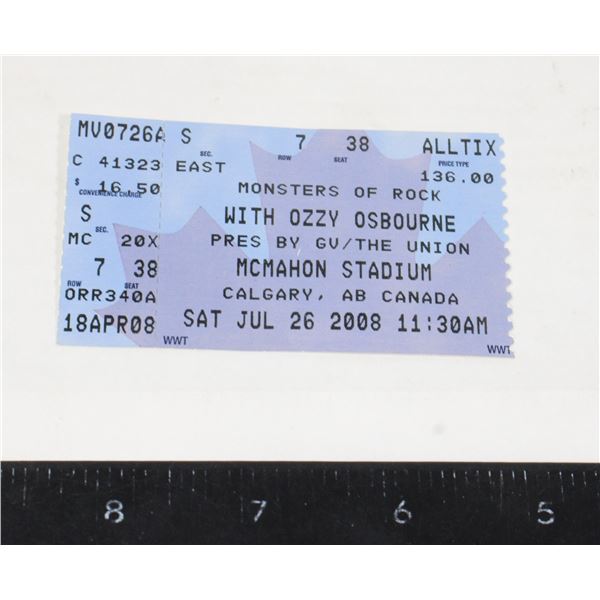 #946 Ozzy Osbourne Ticket Stub July 2008 Calgary