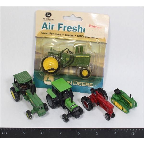 #970 Lot 4 Toy John Deere Tractors + Air Freshner