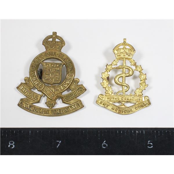#1043 2 WW2 Canadian Cap Badges RCAMC RCOC