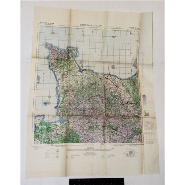 #1069 WW2 1943 British Army Map Cherbourg Caen