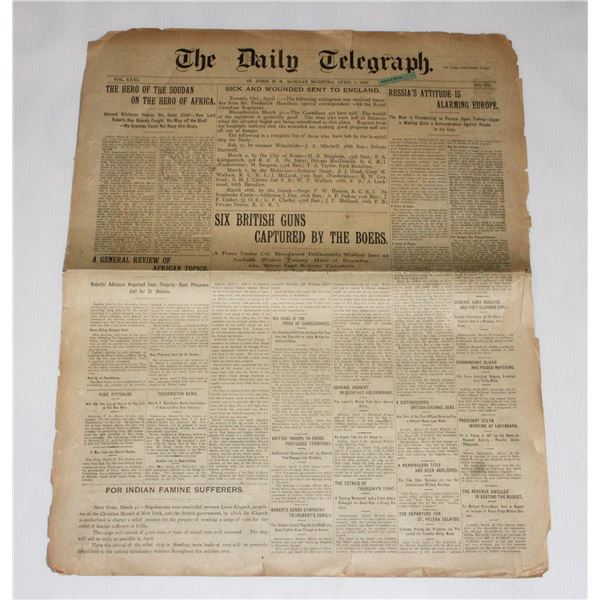 #1073 Boer War 1900 Daily Telegraph Newspaper