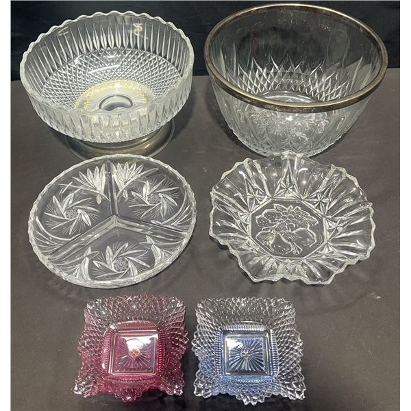 Pressed Glass Dishes And Bowls, 7 Pieces