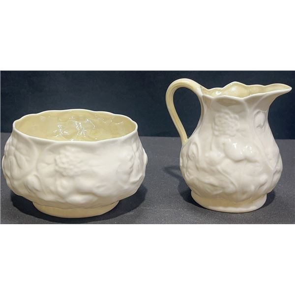 Belleek Ireland Cream and Sugar Set, Relief Pattern
