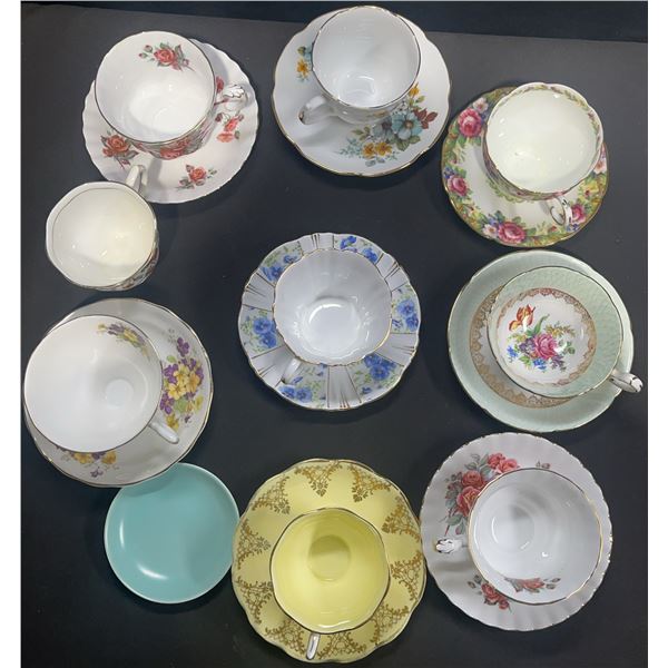 English Fine Bone China Cup and Saucer Sets, 8 Pieces