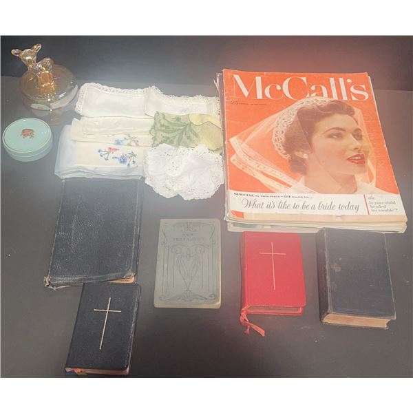 Ephemera Lot: Vintage Bibles, Handkerchiefs, Etc