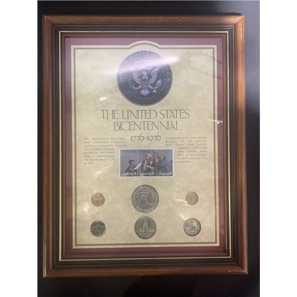 United States Bicentennial Coin and Stamp Set 1776-1976 Framed