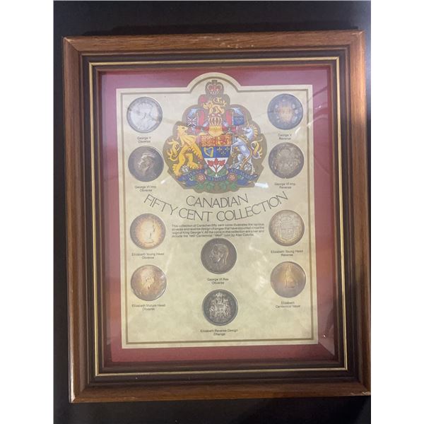 Framed Canadian Fifty Cent Coin Collection, 10x11 Inches