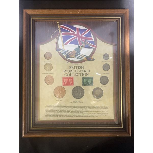 Framed British World War II Coin and Stamp Collection