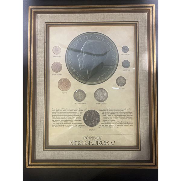 Framed Display Coins of King George V, Approx 12x15 Inches