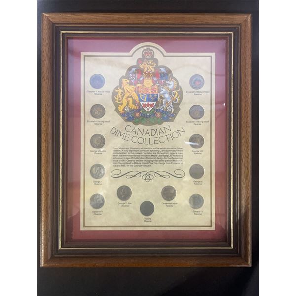 Canadian Dime Collection Framed Set, Approx 10x12 Inches