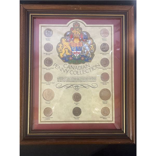 Framed Canadian Penny Collection Display Approx 10x12