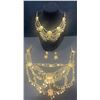 Image 1 : Gold Plated Four Piece Jewelry Set with Necklace, Choker, Bracelet, Earrings