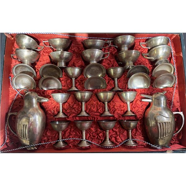 62-Piece Art Deco Silver Plated Penguin Jug and Barware Set