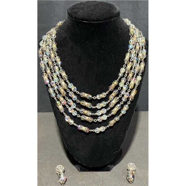 Aurora Borealis Crystal Necklace and Earrings Set