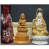 Image 1 : Decorative Vase, Wooden Buddha, and Porcelain Kwan Yin Trio