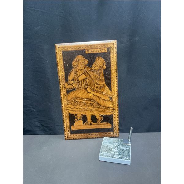 Wood Wall Plaque with Pyrography and Soapstone Pen Holder