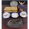 Image 1 : Lot: Shelley Dainty Blue Bone China, Silverplate Tray, Angel Figurine, Boxes