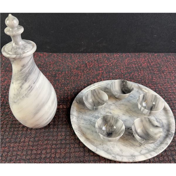 Grey Marble Decanter Set With 5 Small Cups and Tray
