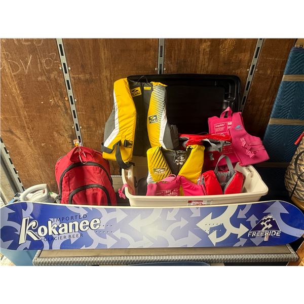 Kokanee Snowboard with Life Vests and Survival Kit