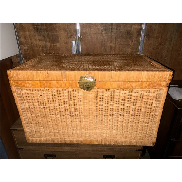 Vintage Wicker Storage Trunk with Brass Clasp