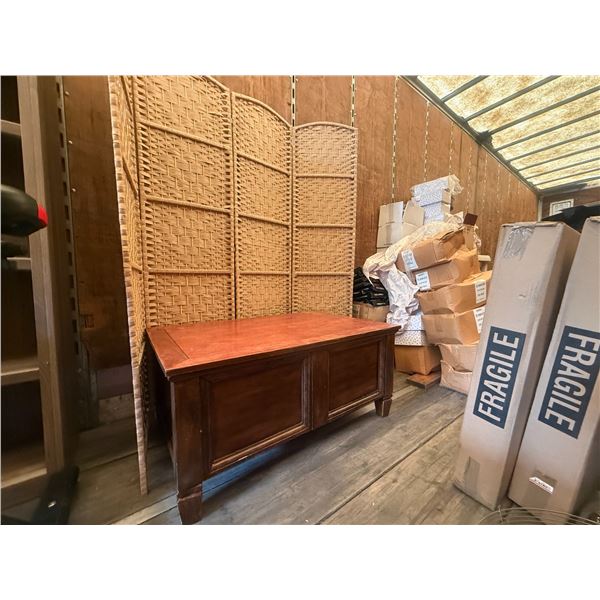 Wood Storage Chest & Woven Folding Room Divider