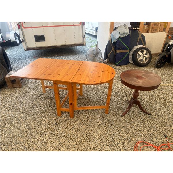 Solid Wood Folding Gateleg Table & Round Pedestal Accent Table