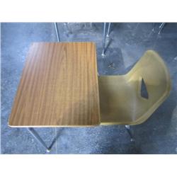 23 Yellow Chairs with desk tops and wire storage
