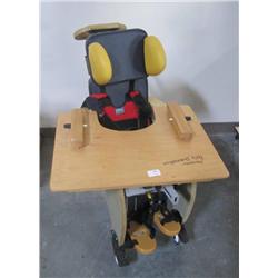Wooden adapted seat on wheels w/tray