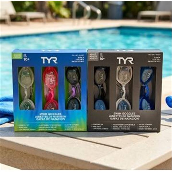 TYR Swim Goggles 3-Pack, Junior and Adult