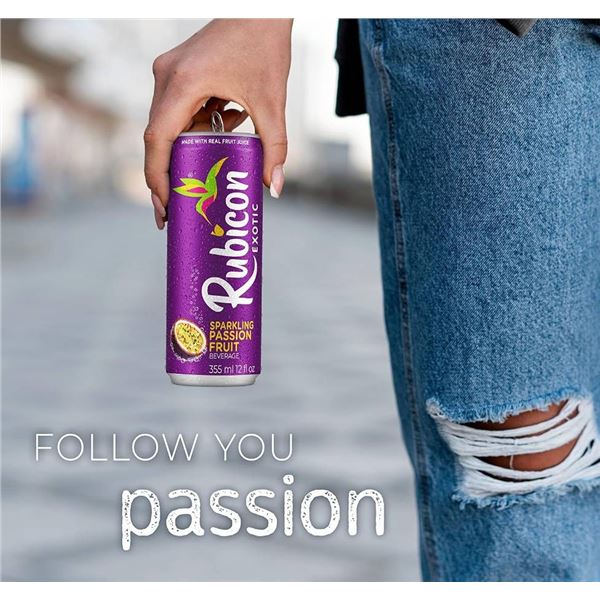 Rubicon Sparkling Passion Fruit Beverage | Pack of 12, 355 ml Cans | Fruit Flavour Carbonated Drink