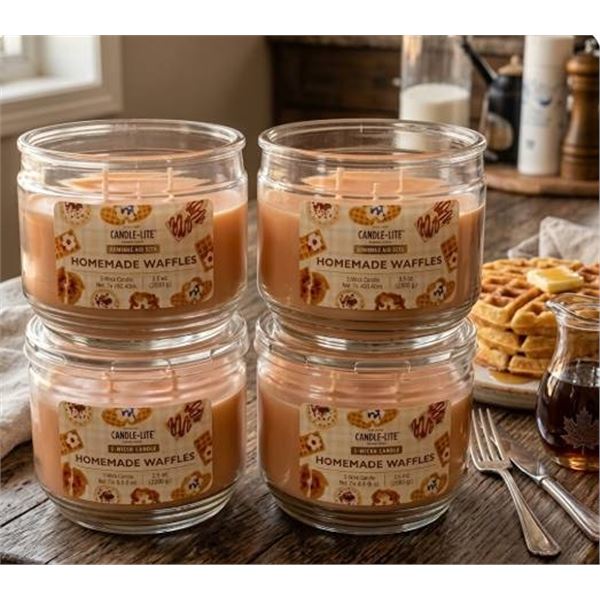 Lot of 4 - Candle-lite Homemade Waffles Candle 10 oz