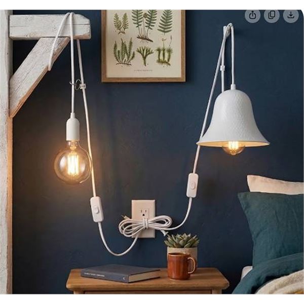 Cable Matters 2-Pack Hanging Light Cord with Switch 15 Ft (Pendant Light Cord, Light Socket with Cor