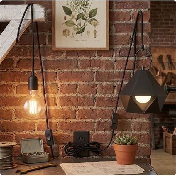 Cable Matters 2-Pack Hanging Light Cord with Switch 15 Ft (Pendant Light Cord, Light Socket with Cor