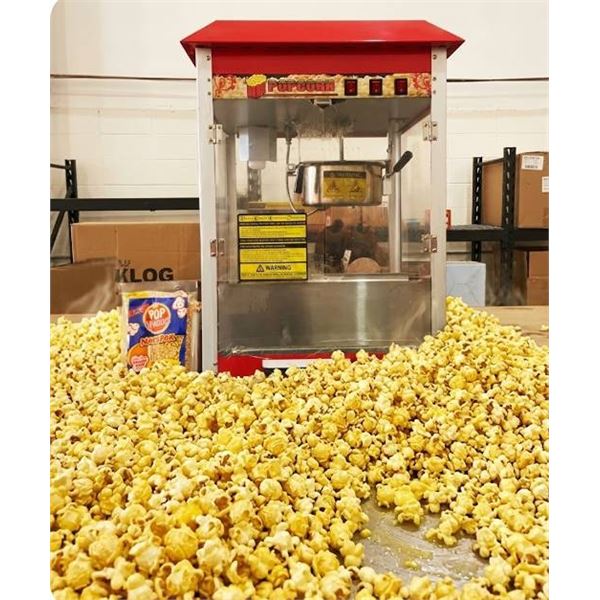 Red Countertop Popcorn Machine with Popcorn