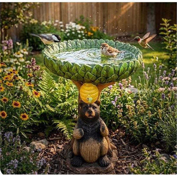 Bear and Beehive Resin Bird Bath
