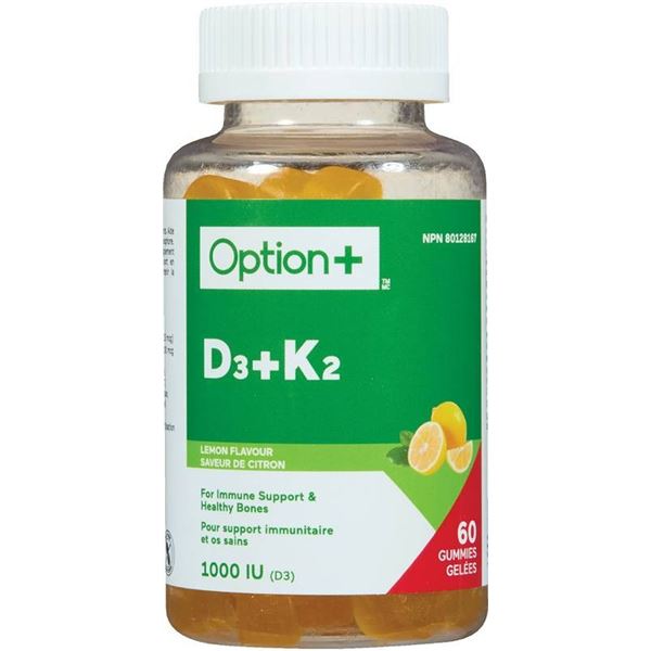 Lot of 4 -Â  Bottles Option+ D3+K2 Lemon 1000 IU 60 Per Bottle