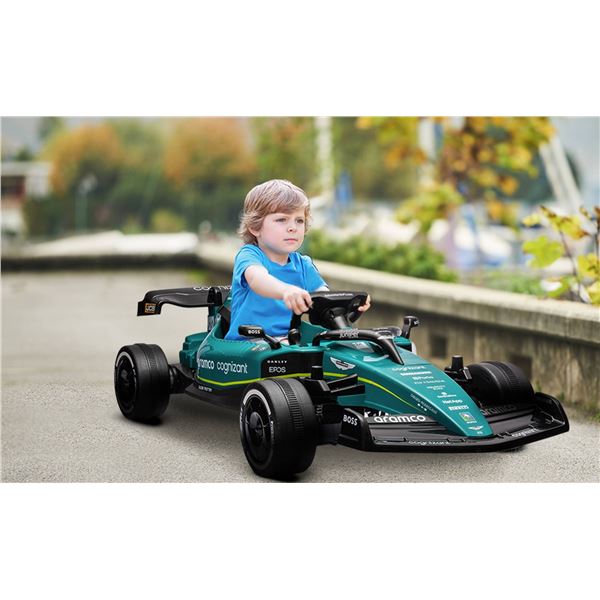 Qaba Aston Martin F1 Team AMR23 Licensed Electric Go Kart, 12V 3 MPH Kids Ride on Car with 4 Shock-A